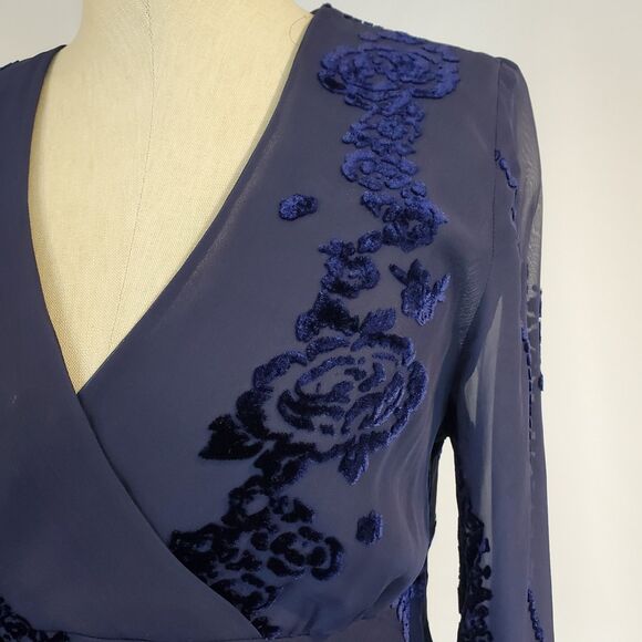 Y2K Silk Blend Burnout Velvet Babydoll Top Flared Sleeve Whimsigoth Fairy Grunge - Picture 2 of 12